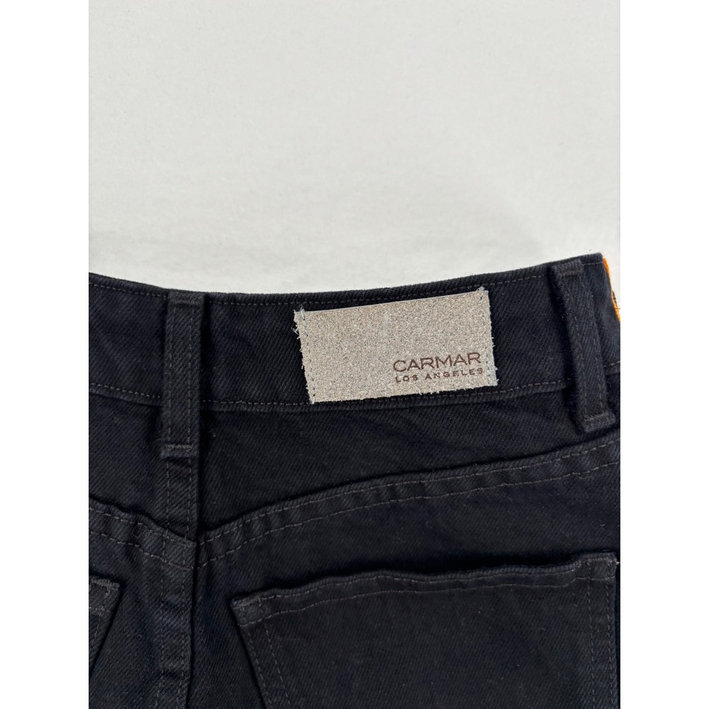 Carmar Denim Mini Skirt Womens 26 Black Orange Racing‎ Stripe Side Zip Raw Hem - Picture 4 of 12